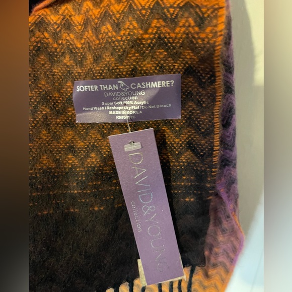 David & Young Softer Than Cashmere? Scarf Purple/Black/Orange/Red - Picture 3 of 3